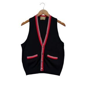 VTG 50s Mens Washable Wool Cardigan Sweater Vest Pockets Preppy Collegiate sz S